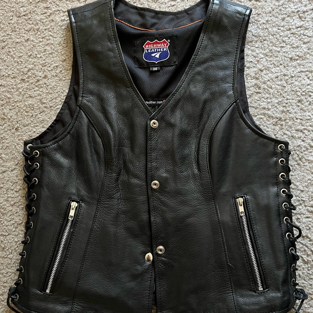 Women's Lace up side leather motorcycle vest